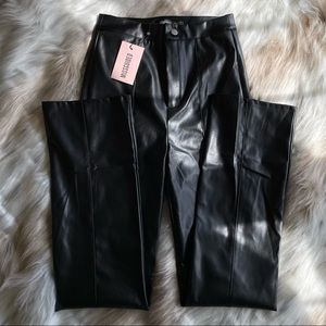 Missguided faux leather split front straight leg pants